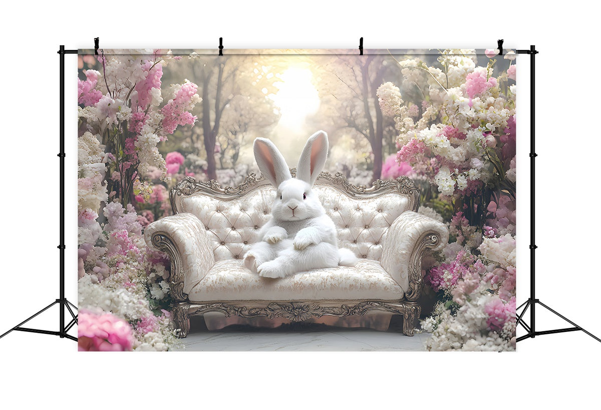 Toile de fond Déco Pâques Jardin Printanier Tranquille Lapin CSH2-33