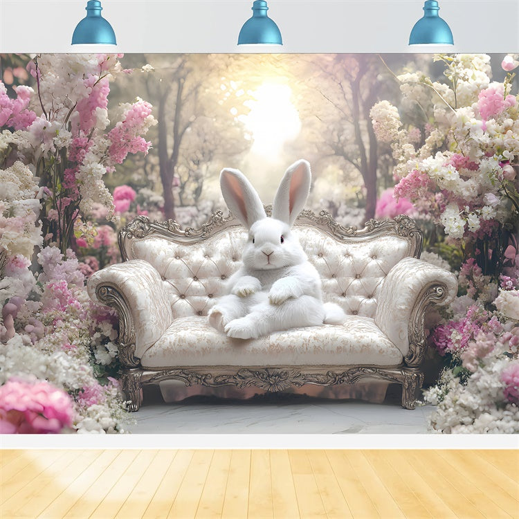Toile de fond Déco Pâques Jardin Printanier Tranquille Lapin CSH2-33