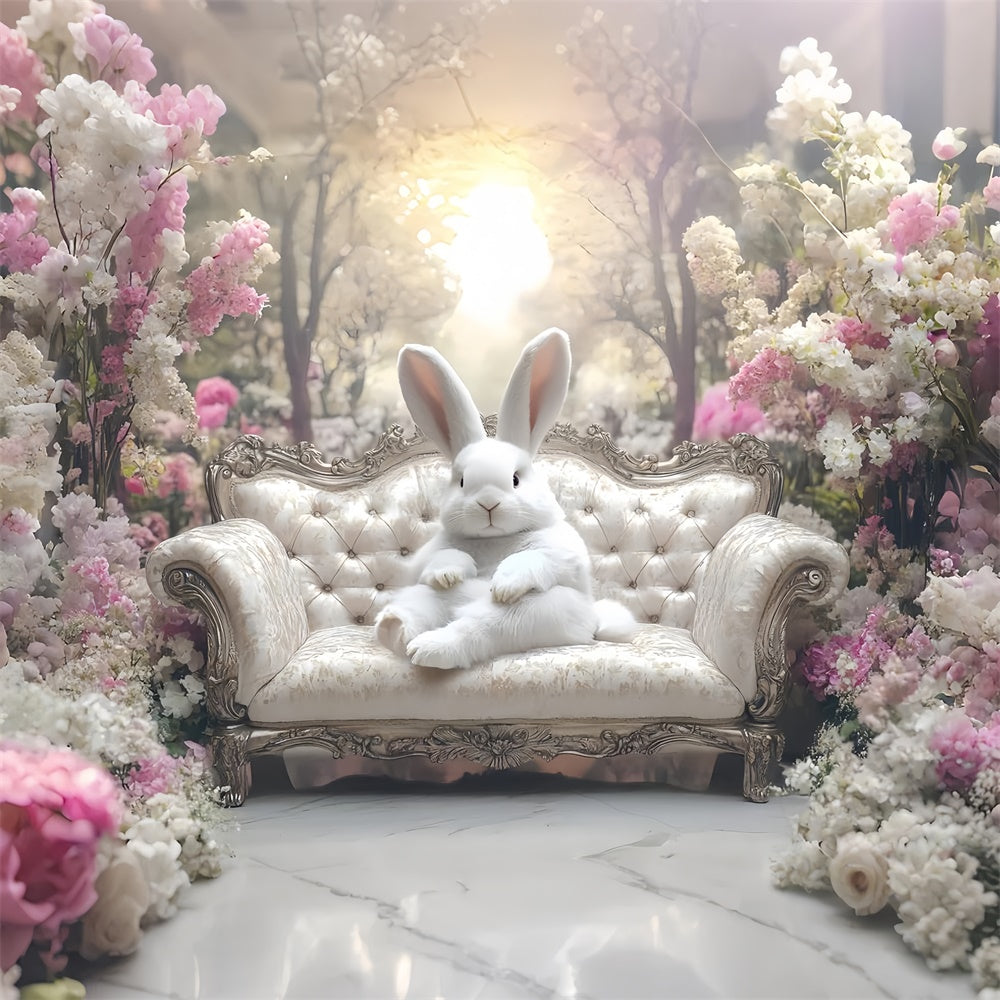 Toile de fond Déco Pâques Jardin Printanier Tranquille Lapin CSH2-33