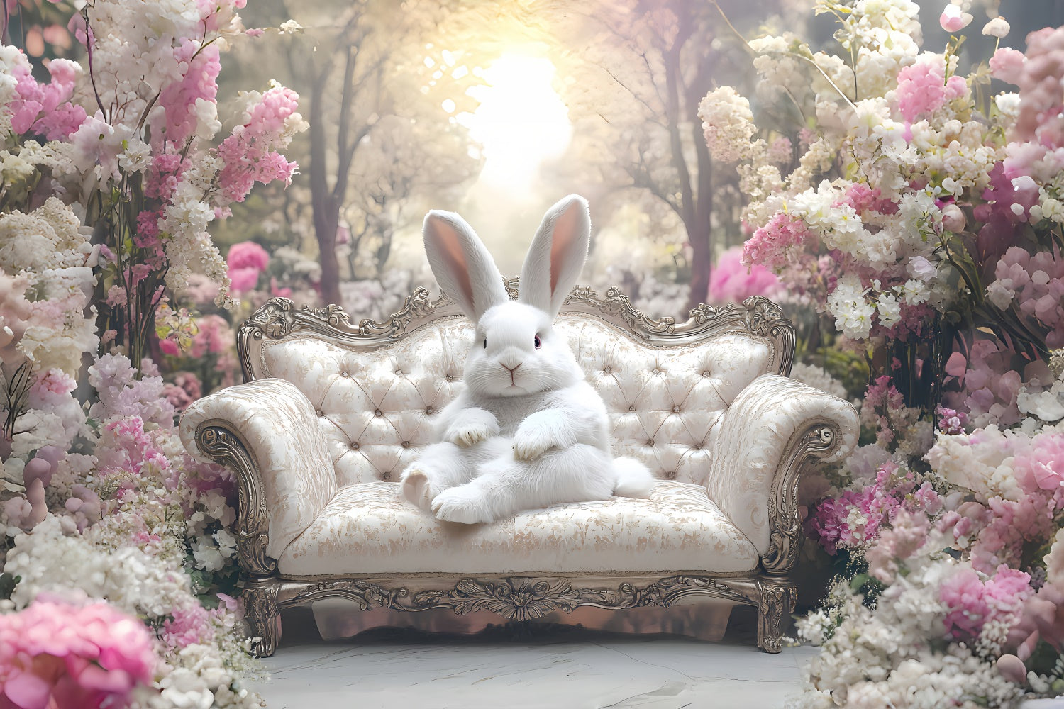 Toile de fond Déco Pâques Jardin Printanier Tranquille Lapin CSH2-33