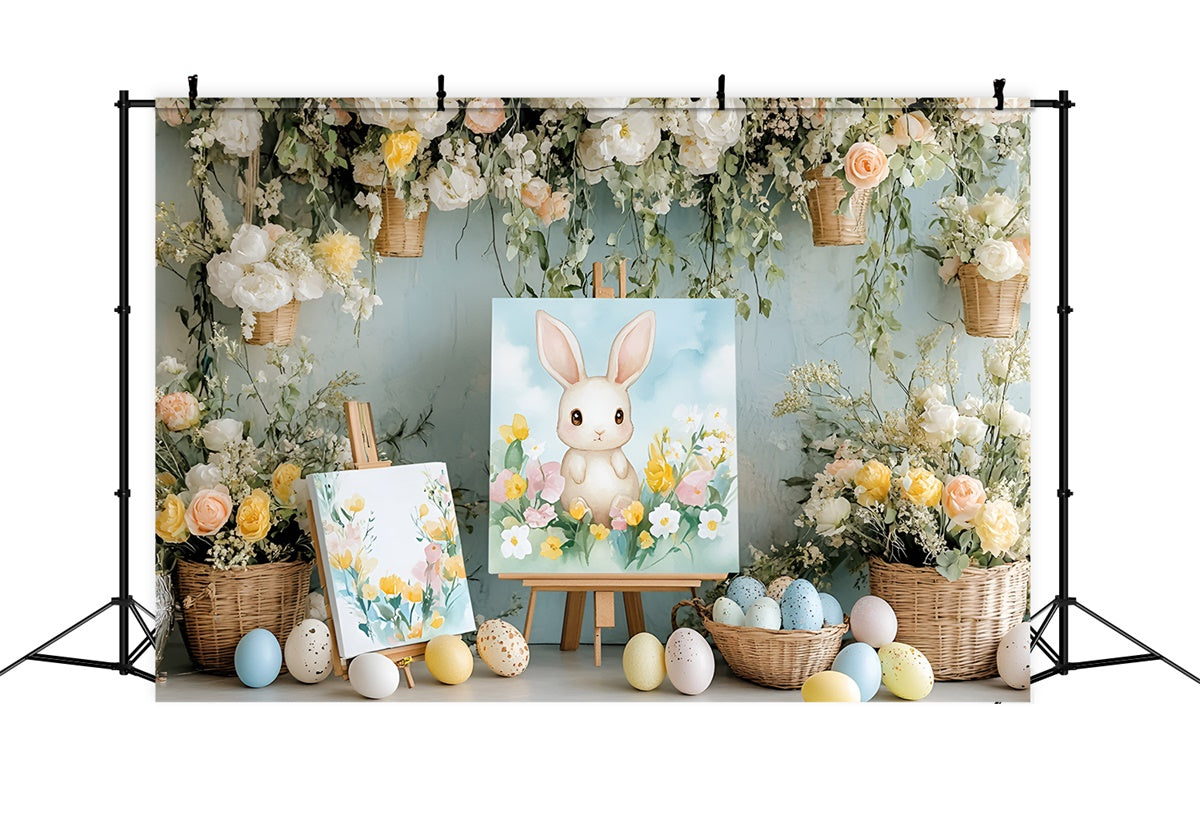Toile de fond Photo Pâques Lapin Doux Peignant Fleurs CSH2-39