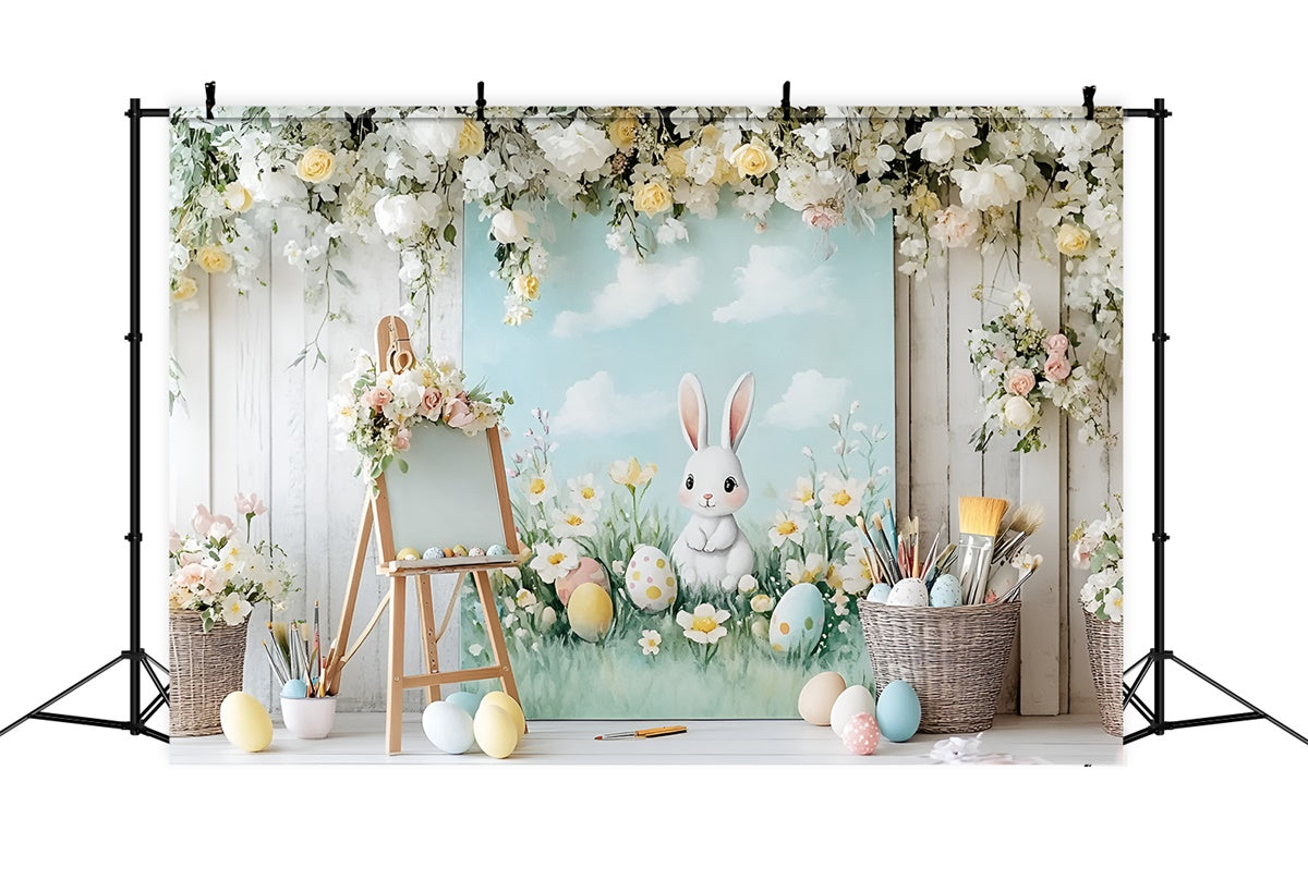 Toile de fond Studio Photo Pâques Lapin Mignon Fleurs Œufs CSH2-40