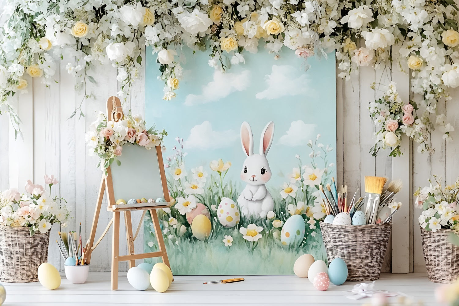 Toile de fond Studio Photo Pâques Lapin Mignon Fleurs Œufs CSH2-40