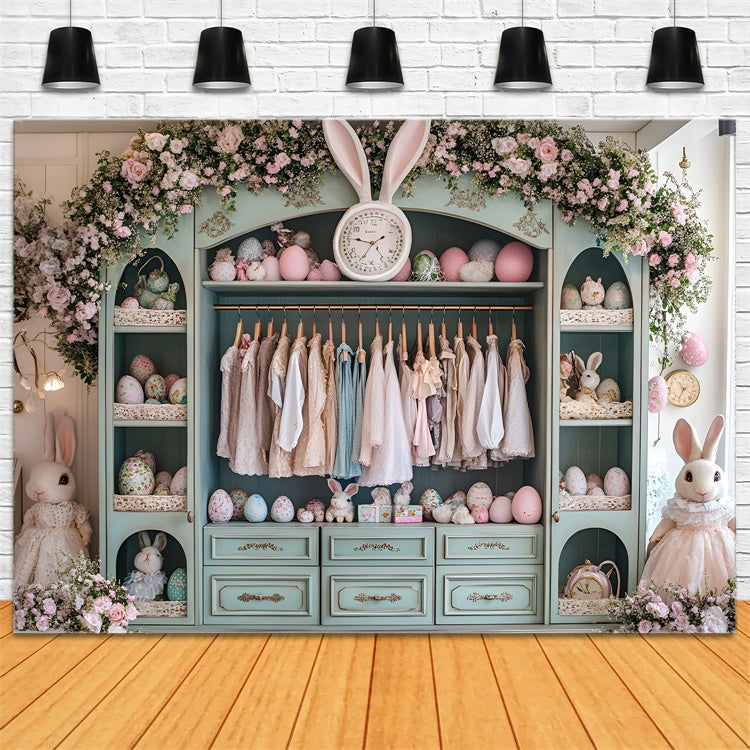Toile de fond Photo Pâques Armoire Lapin Déco Florale CSH2-45