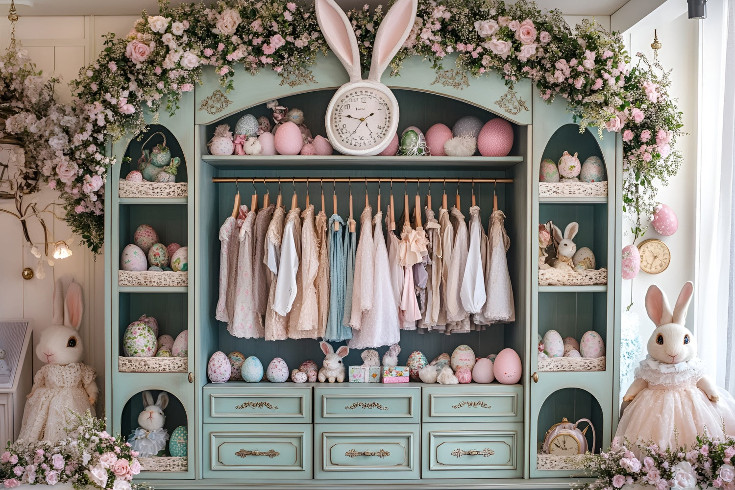 Toile de fond Photo Pâques Armoire Lapin Déco Florale CSH2-45