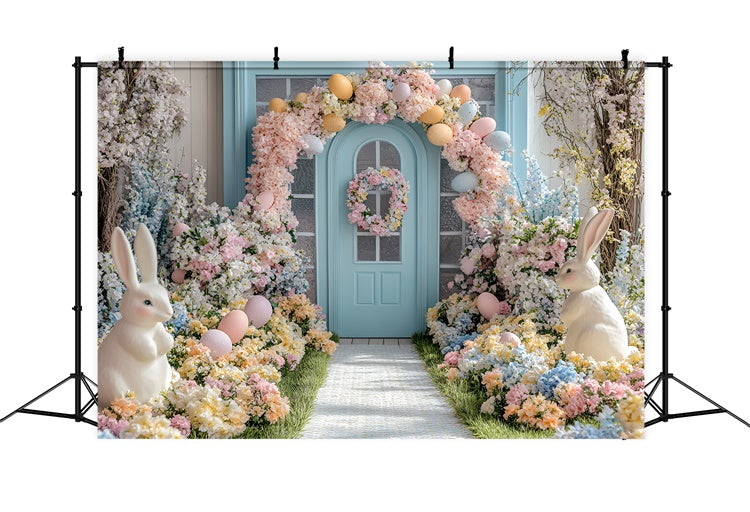 Toile de fond Pâques Passerelle Fleurie Printemps et Œufs CSH2-46