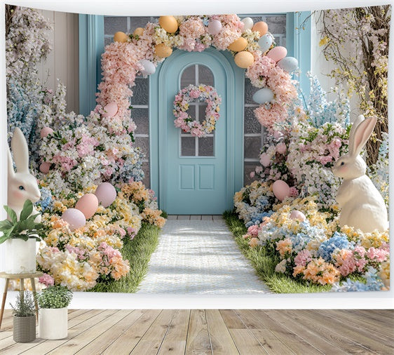 Toile de fond Pâques Passerelle Fleurie Printemps et Œufs CSH2-46