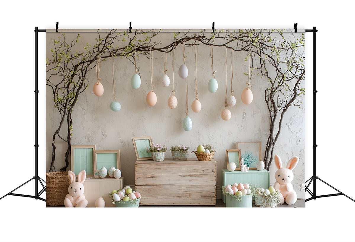 Toile de fond Studio Photo Pâques Lapins Peluches Œufs Suspendus CSH2-50