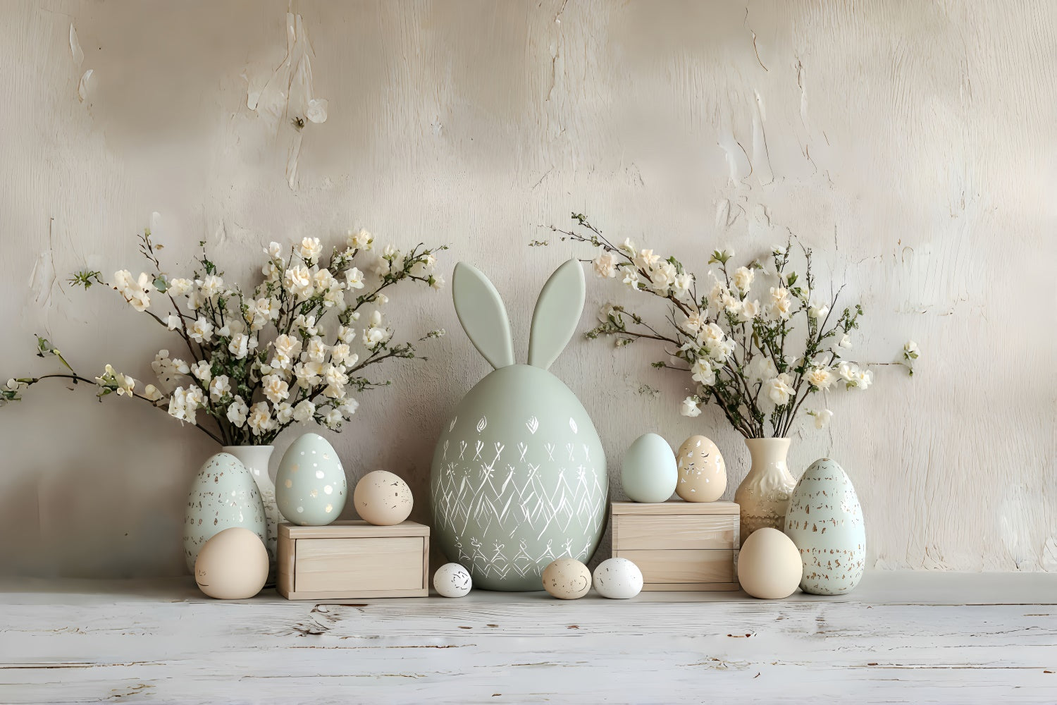 Toile de fond Photo Pâques Décor Élégant d’Œufs Fleuris CSH2-52