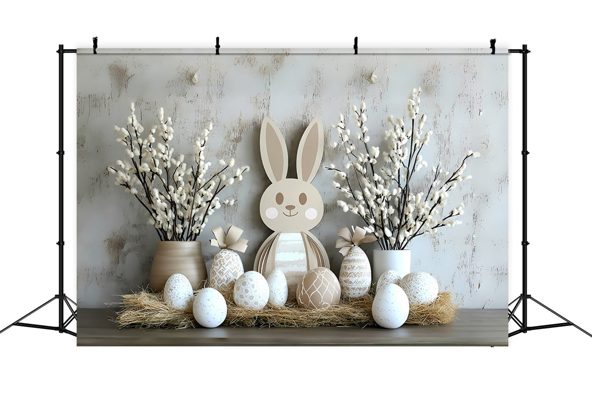 Toile de fond Déco Pâques Lapin Fantaisie et Œufs Colorés CSH2-54