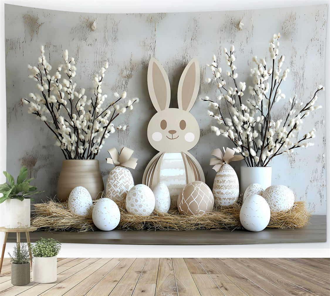 Toile de fond Déco Pâques Lapin Fantaisie et Œufs Colorés CSH2-54