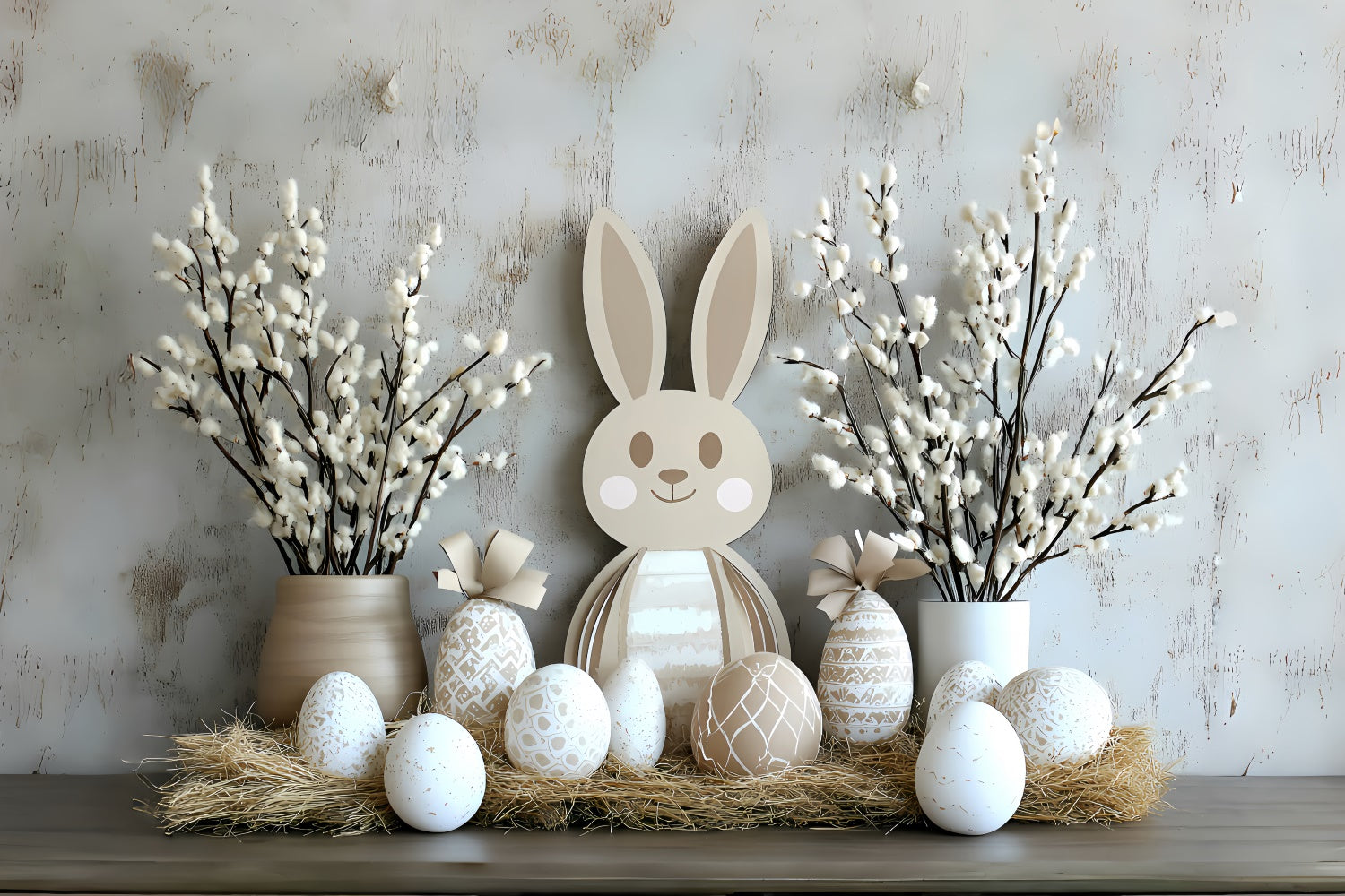 Toile de fond Déco Pâques Lapin Fantaisie et Œufs Colorés CSH2-54