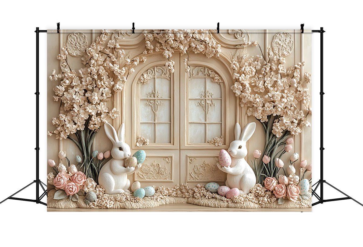 Toile de Fond Studio Photo Pâques Lapin Floral Fantaisie Crème CSH2-57