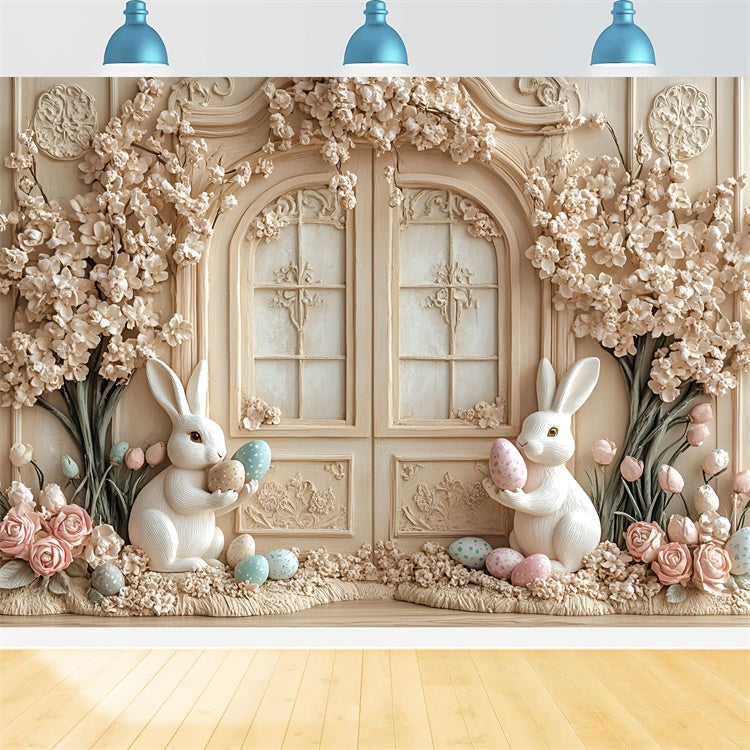 Toile de Fond Studio Photo Pâques Lapin Floral Fantaisie Crème CSH2-57