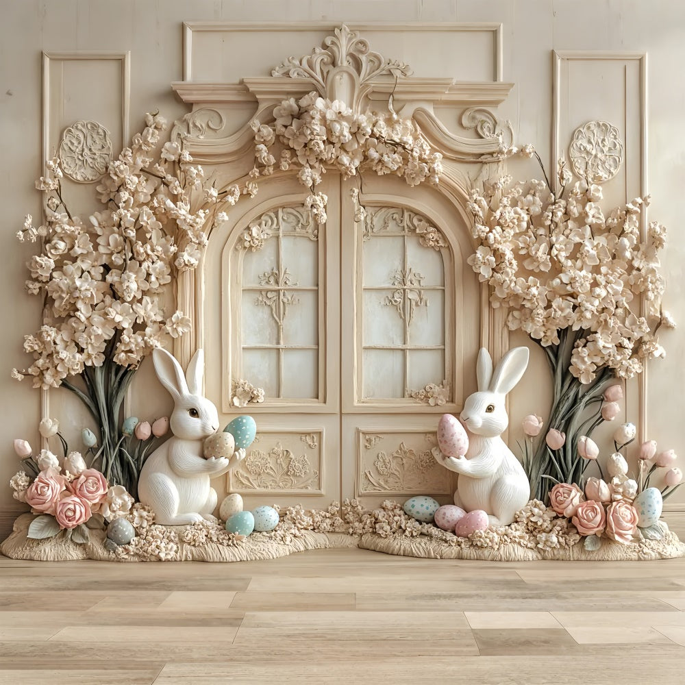 Toile de Fond Studio Photo Pâques Lapin Floral Fantaisie Crème CSH2-57
