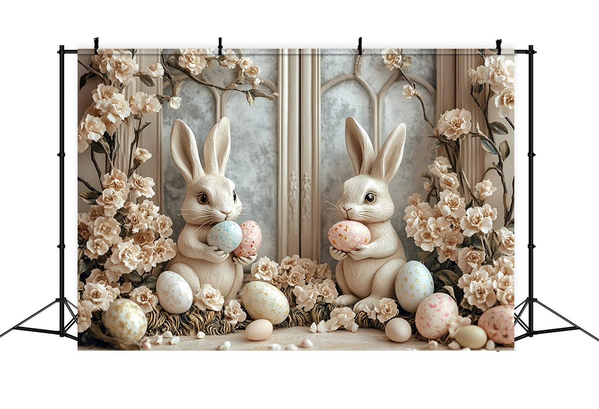 Toile de Fond Photo Pâques Lapin Floral Beige Doux CSH2-58
