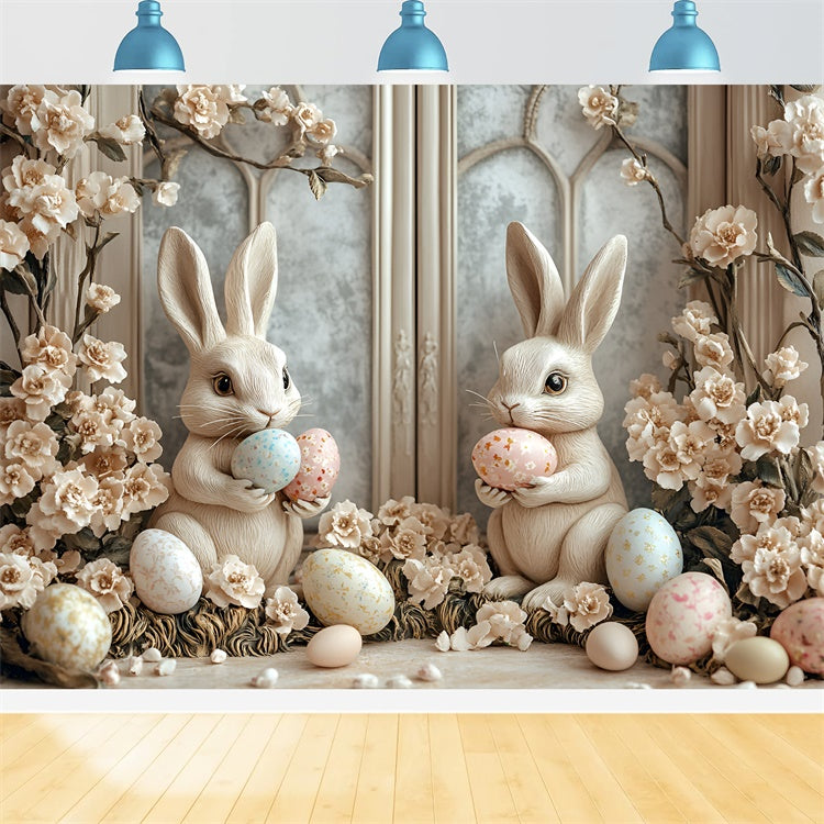 Toile de Fond Photo Pâques Lapin Floral Beige Doux CSH2-58