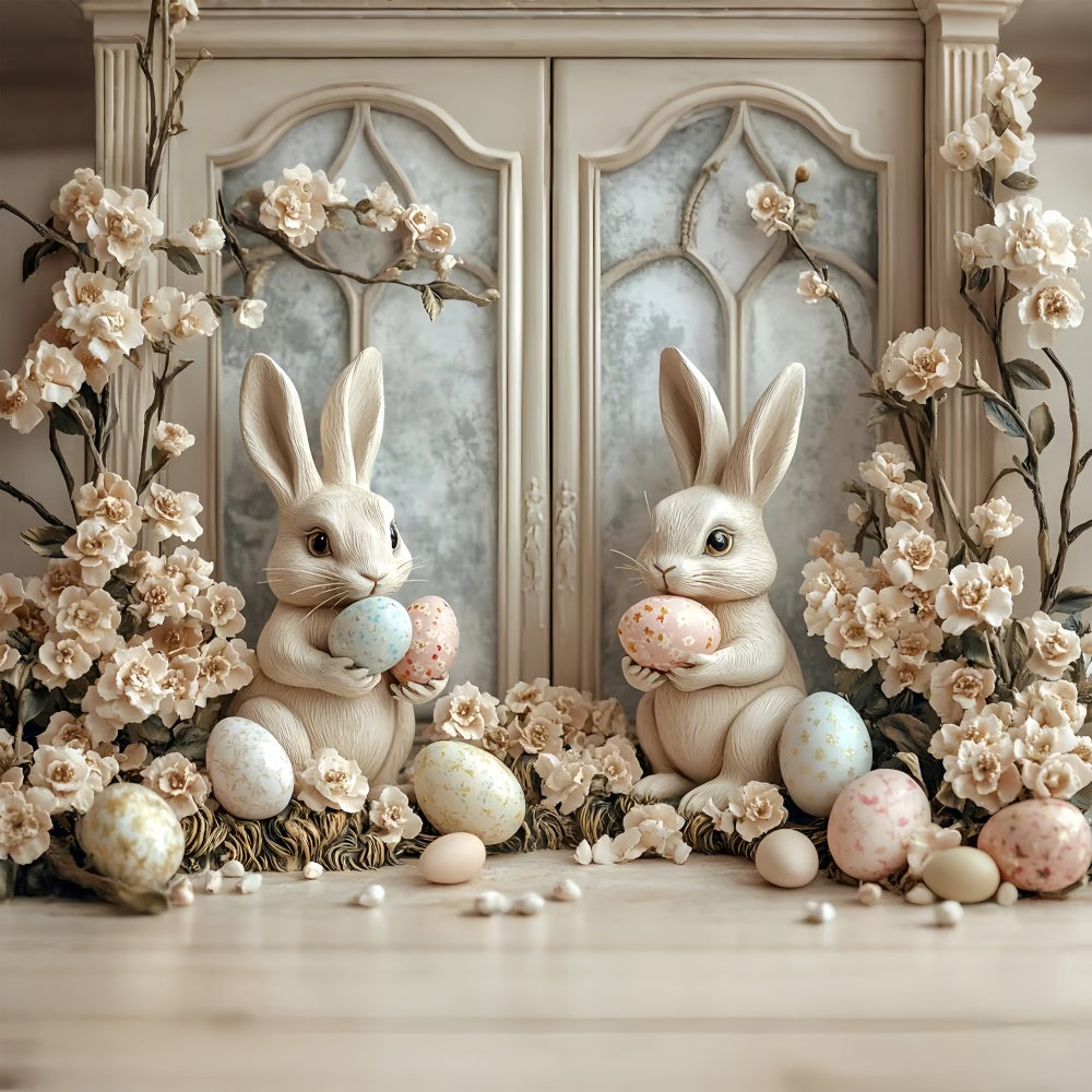 Toile de Fond Photo Pâques Lapin Floral Beige Doux CSH2-58