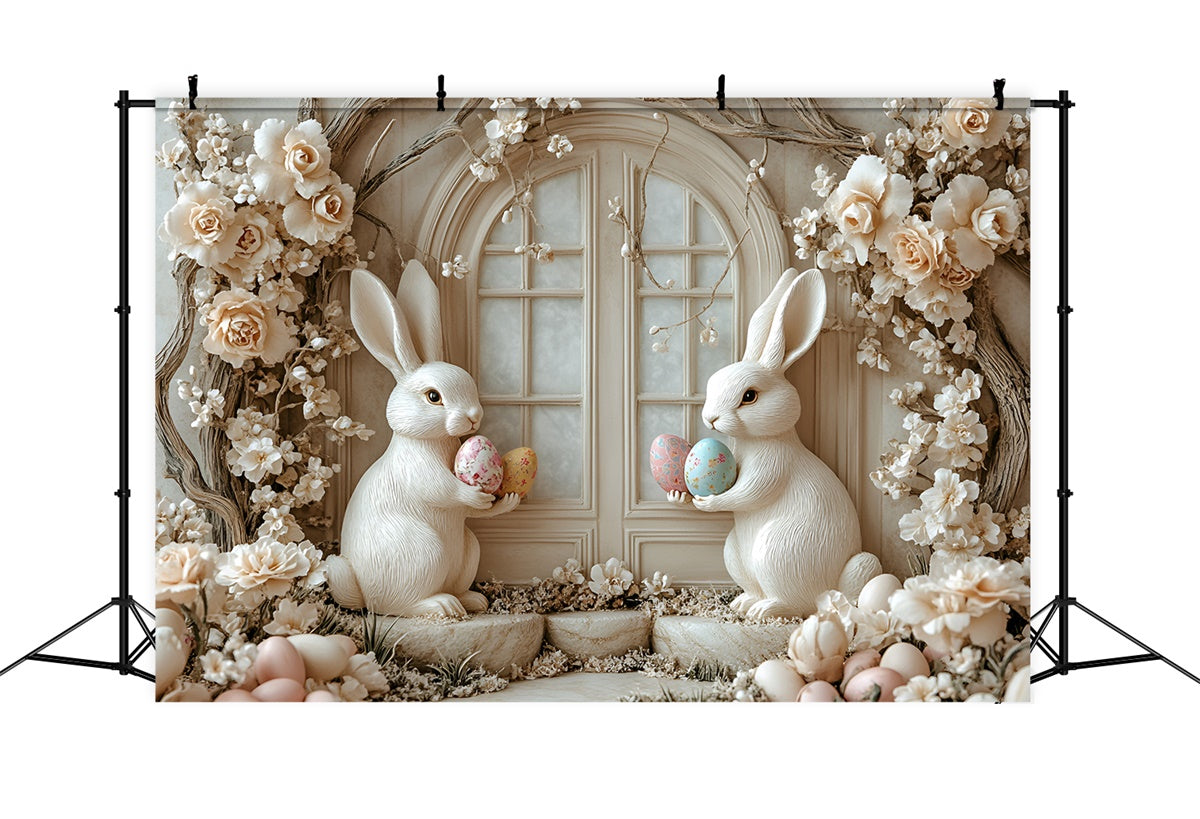 Toile de Fond Pâques Fenêtre Lapin Floral Rustique CSH2-59
