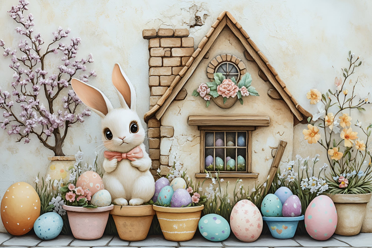 Toile de fond Studio Photo Pâques Jardin Fleuri Lapin Œuf CSH2-6