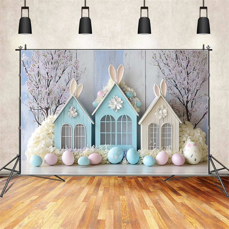 Toile de Fond Studio Photo Pâques Maison Lapin Pastel Fleurs CSH2-63