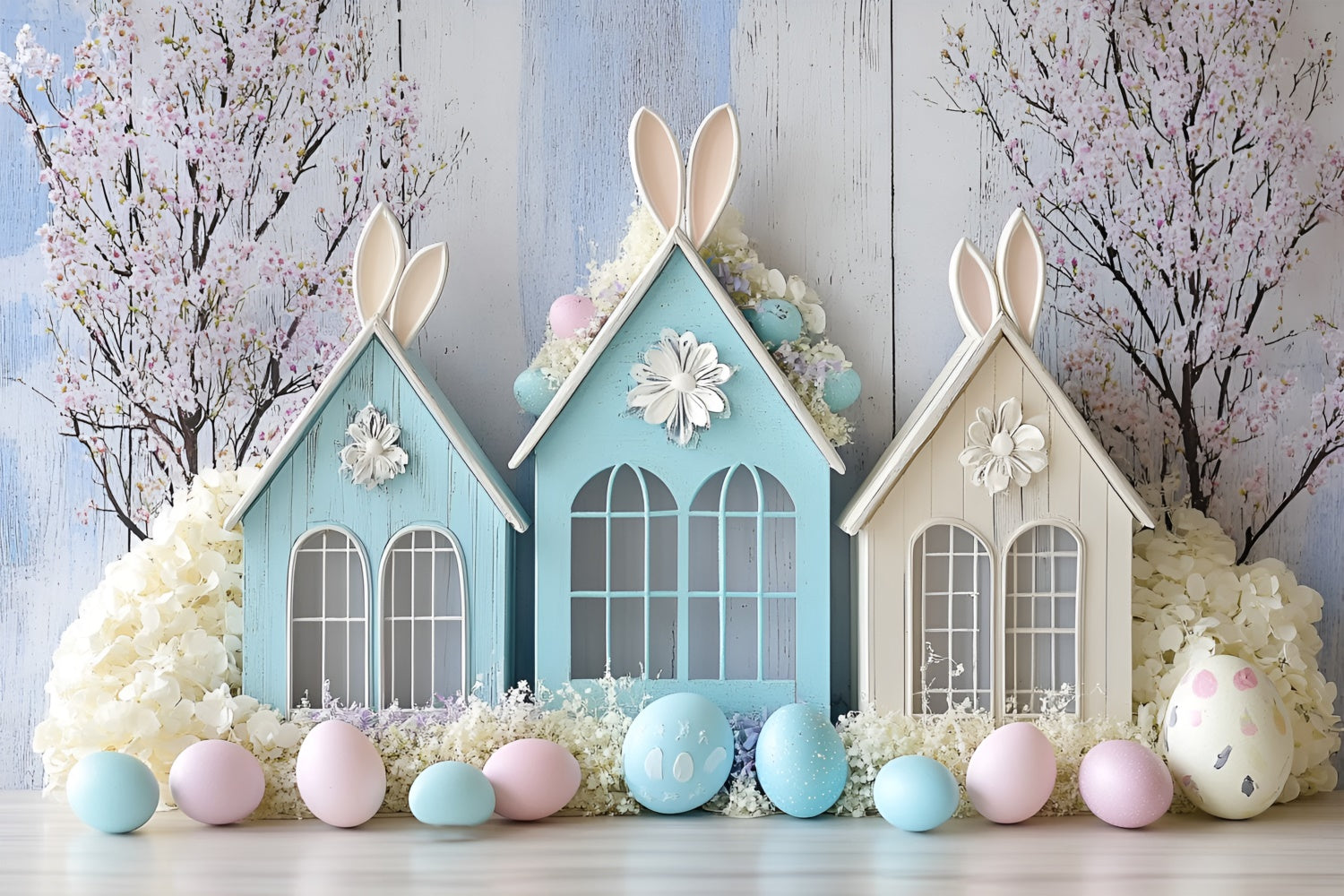 Toile de Fond Studio Photo Pâques Maison Lapin Pastel Fleurs CSH2-63