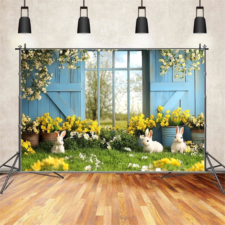 Toile de Fond Pâques Champ Lapin Fleur Dorée CSH2-65