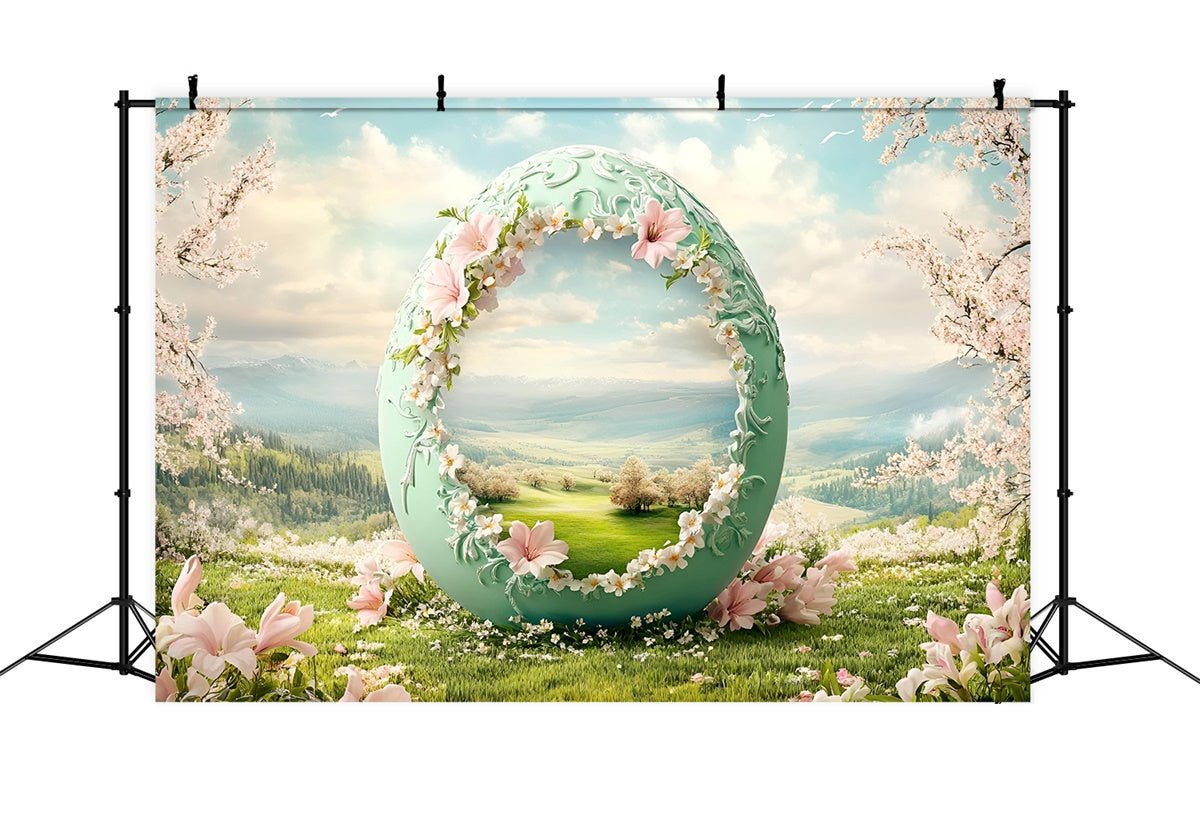 Toile de Fond Studio Photo Pâques Prairie Fleurie Œufs Pastel CSH2-74