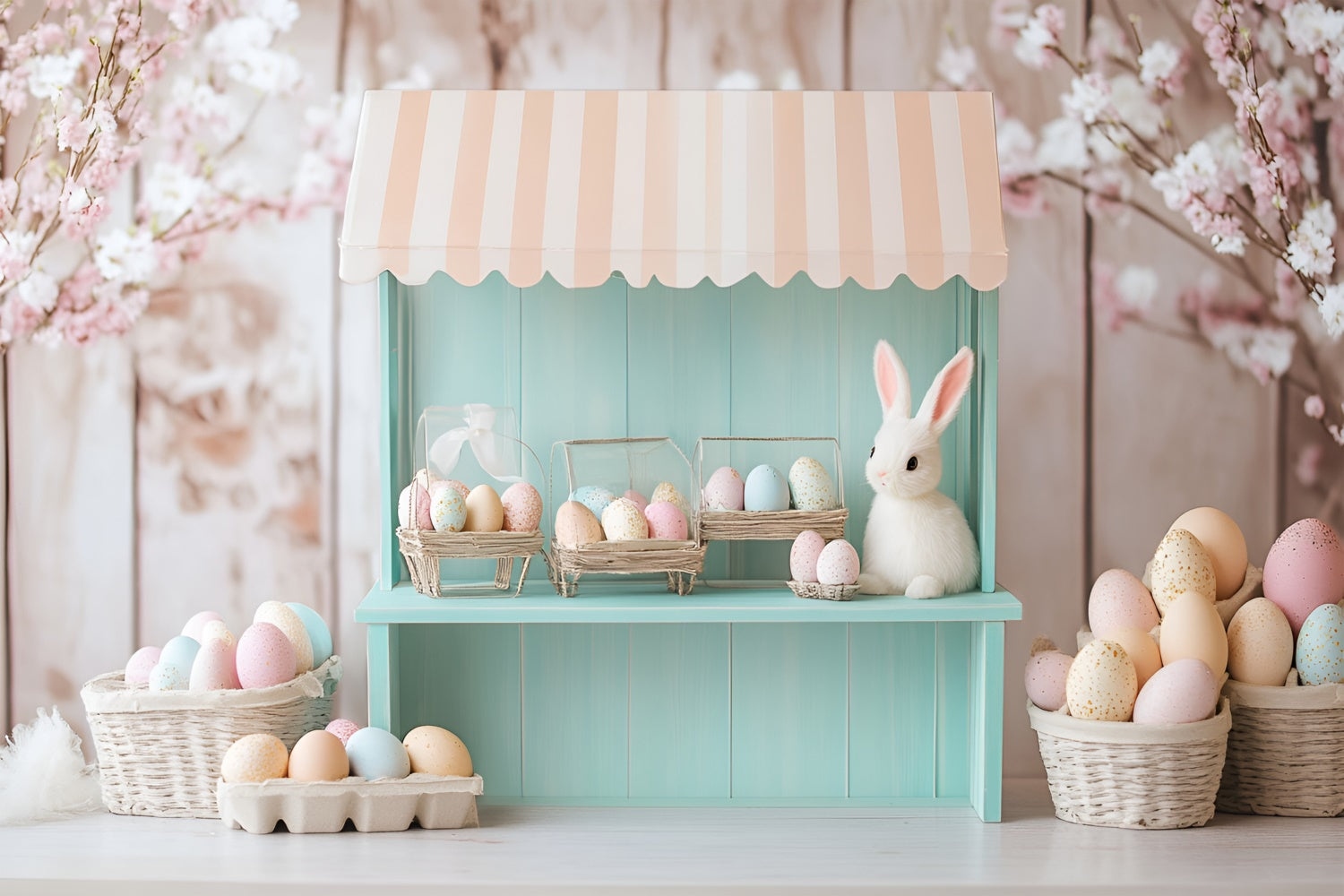 Toile de Fond Déco Pâques Magasin Œufs Lapin Floral CSH2-76