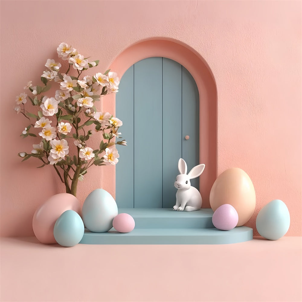 Toile de Fond Photo Pâques Porte Lapin Charme Pastel CSH2-79
