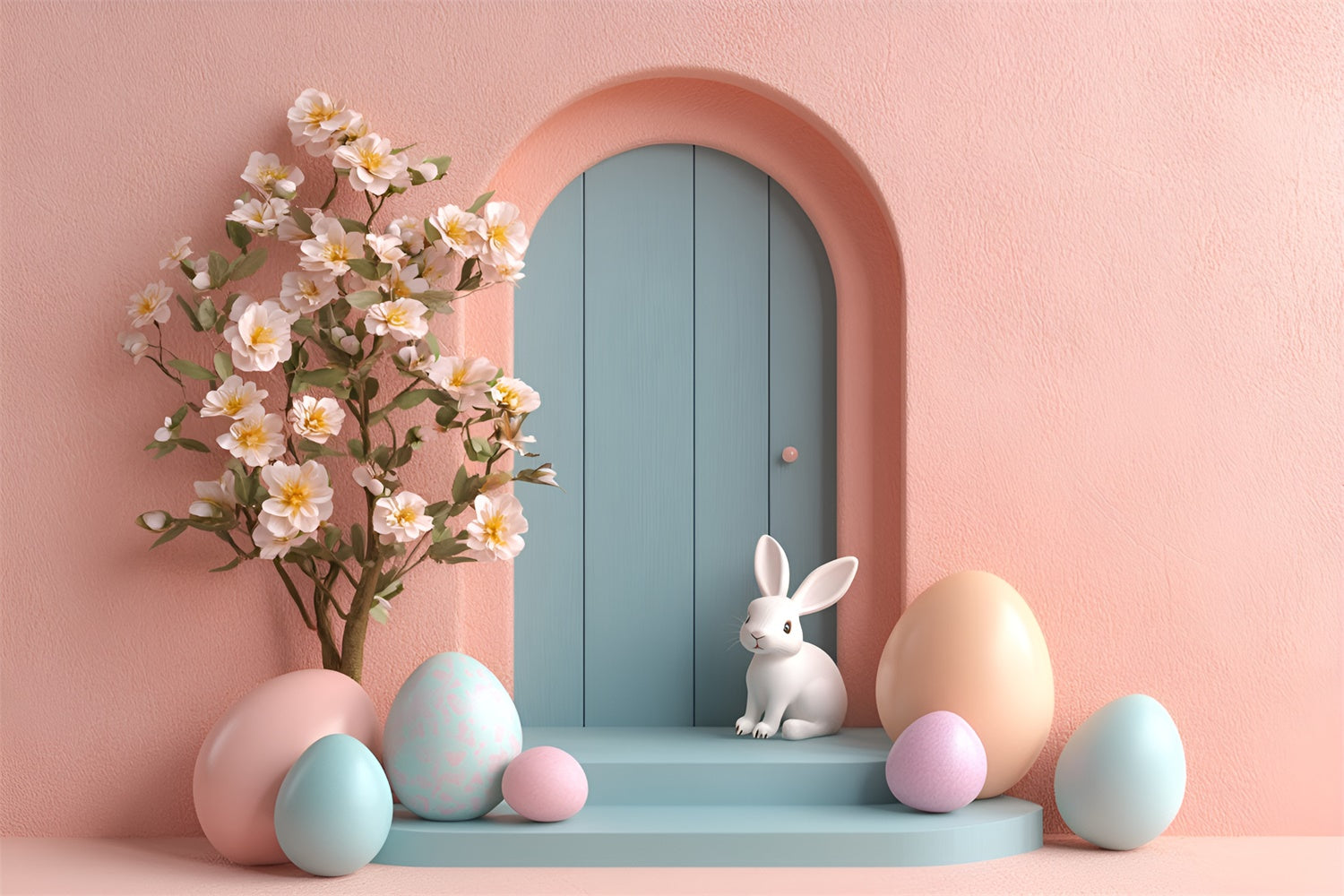 Toile de Fond Photo Pâques Porte Lapin Charme Pastel CSH2-79