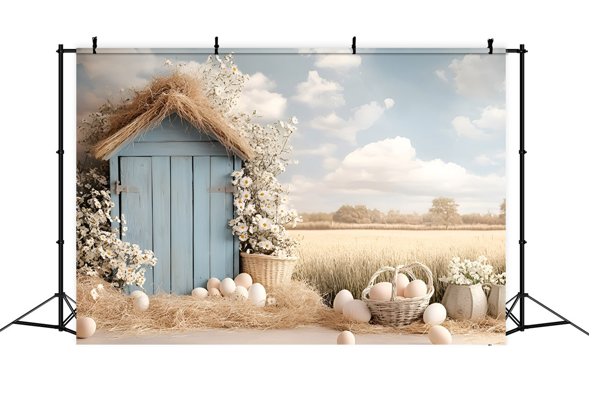 Toile de Fond Photo Pâques Champ Blé Œufs Campagne CSH2-83
