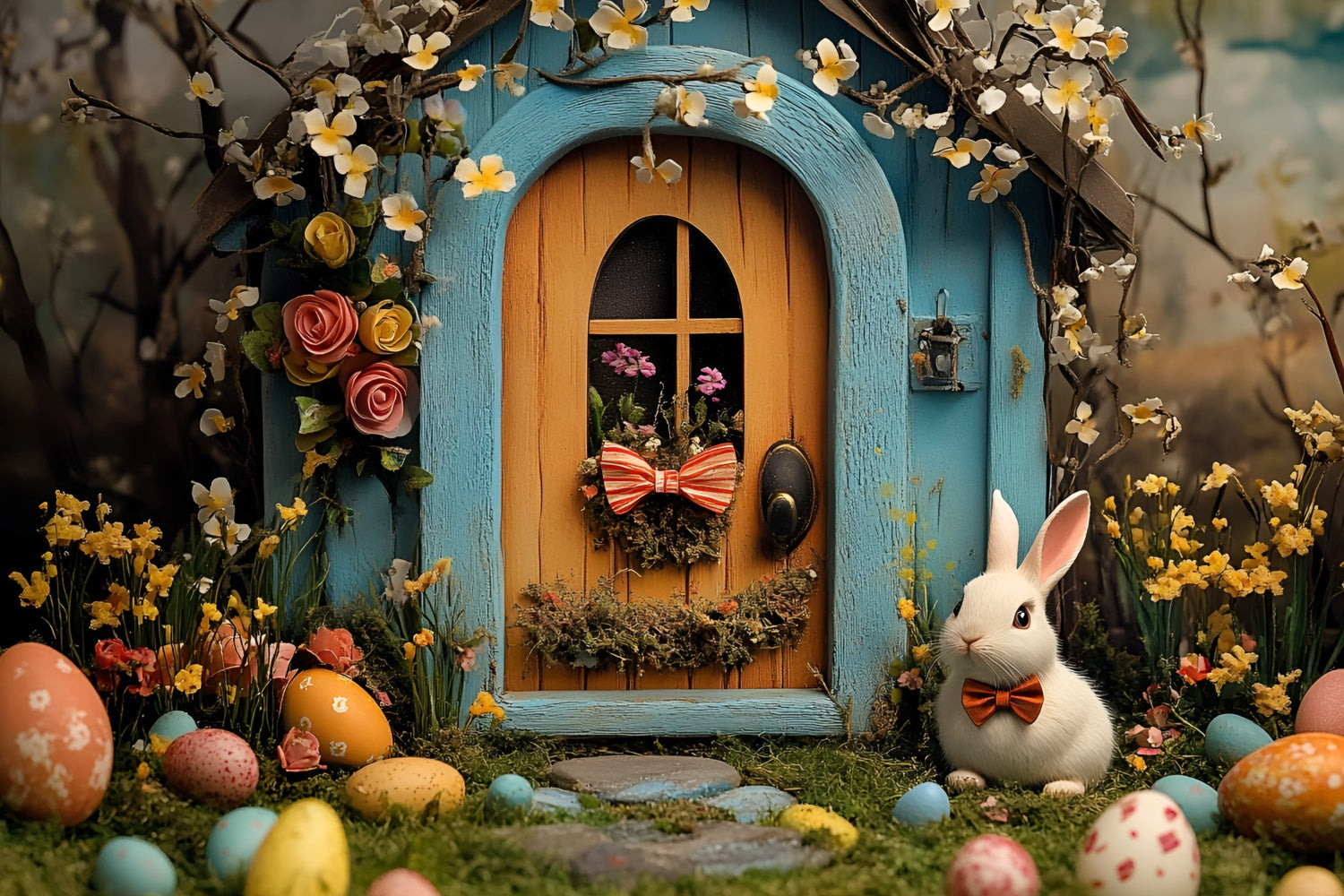 Toile de Fond Studio Photo Pâques Arc Floral Cottage Lapin CSH2-85