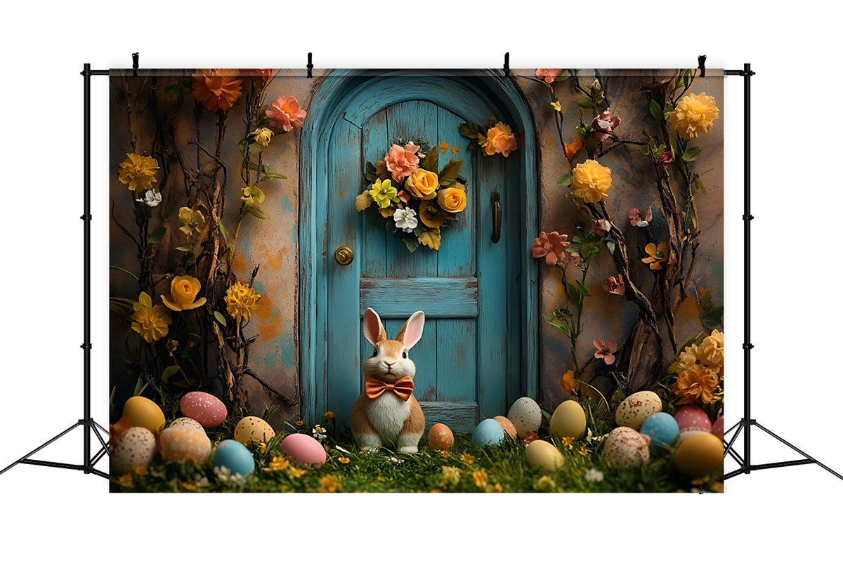 Toile de Fond Pâques Porte Bois Rustique Lapin CSH2-86