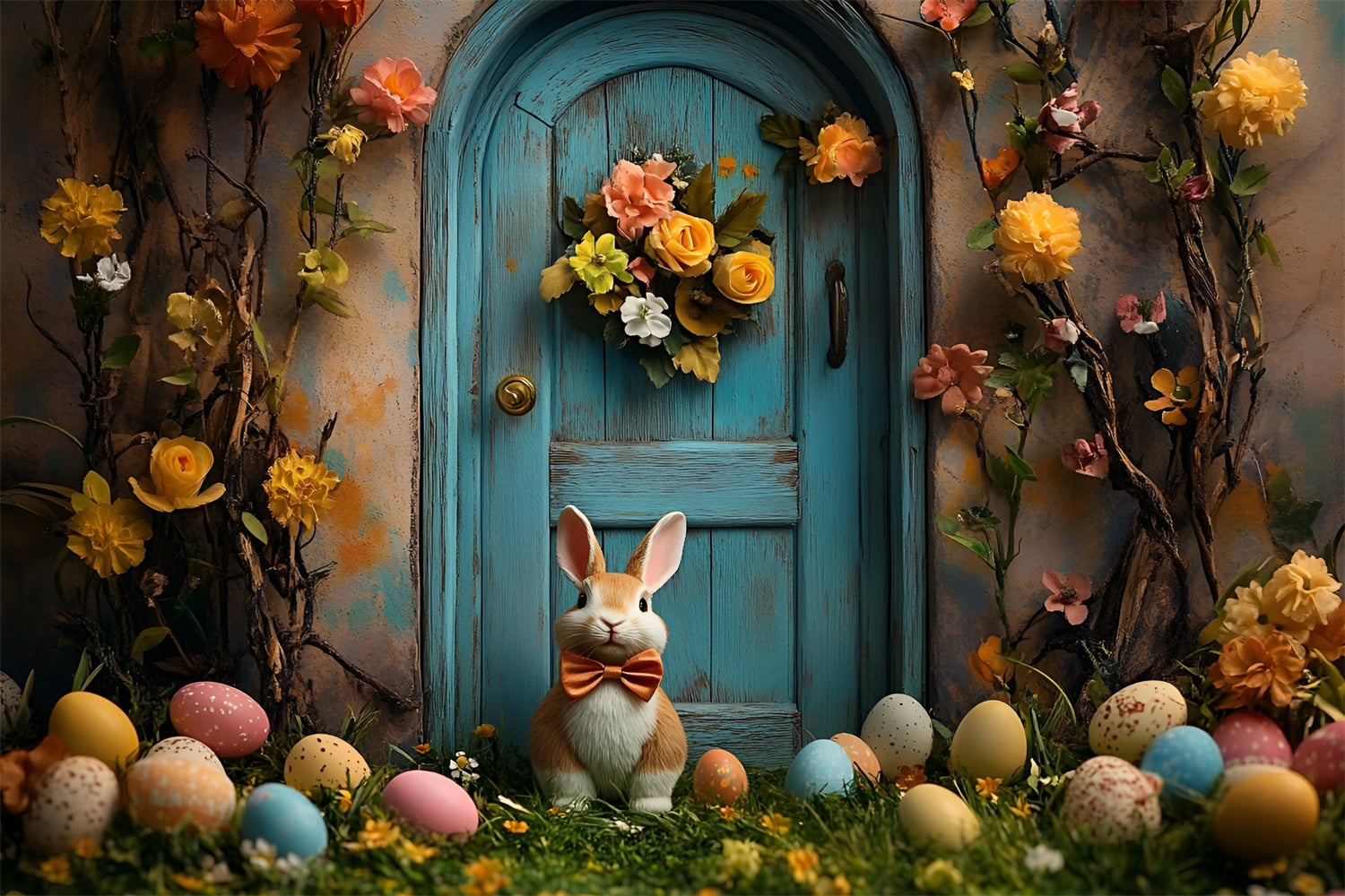Toile de Fond Pâques Porte Bois Rustique Lapin CSH2-86