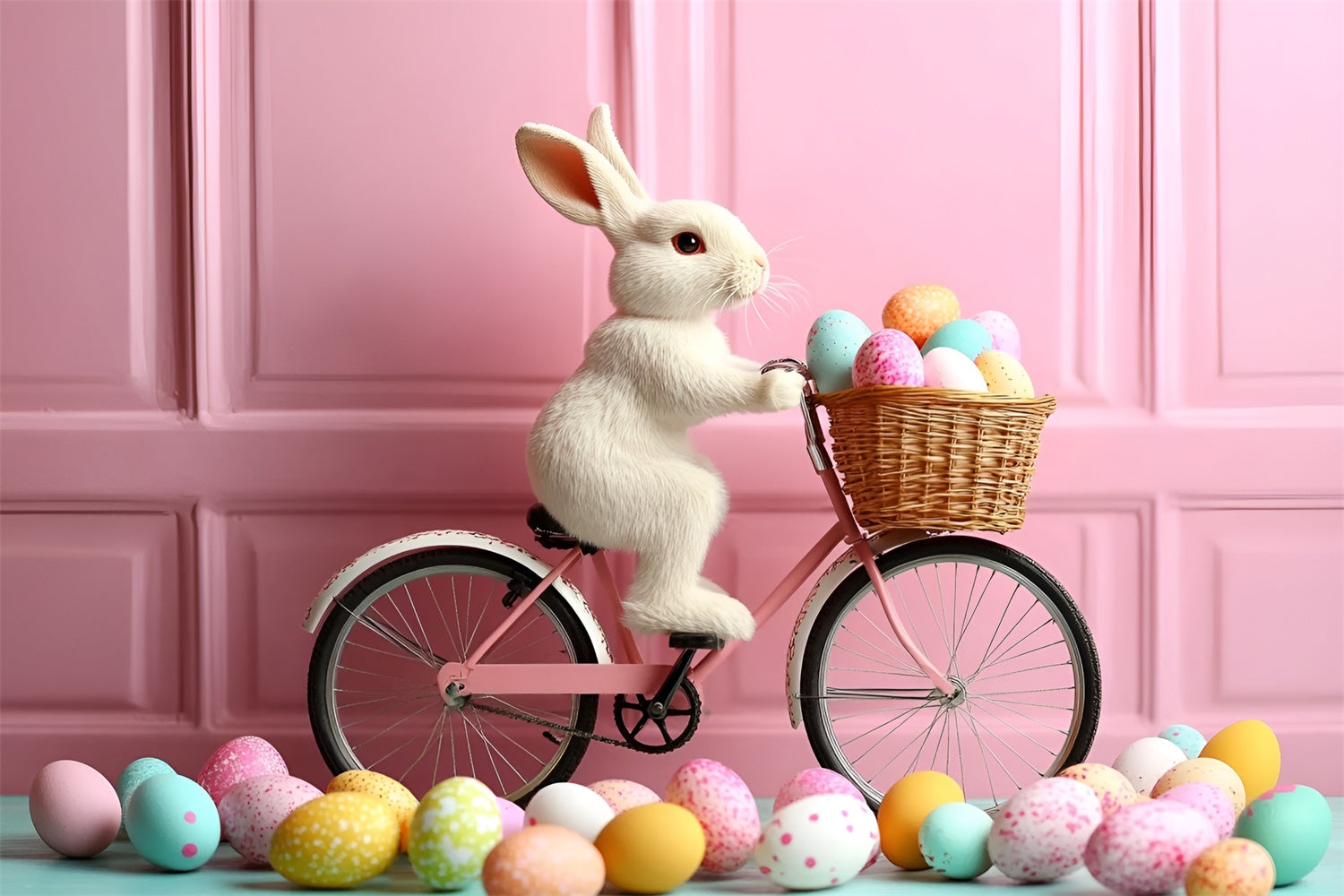 Toile de Fond Studio Photo Pâques Vélo Lapin Rose CSH2-88