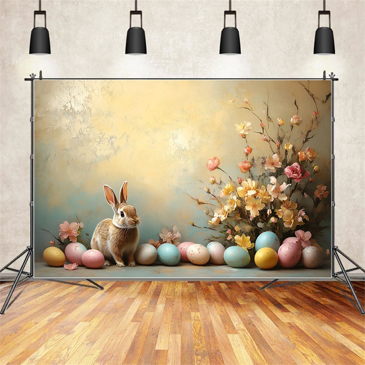 Toile de Fond Déco Pâques Lapin Vintage Œufs Floraux CSH2-89