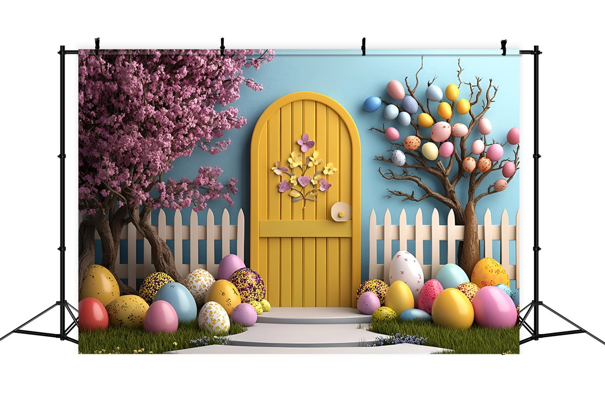 Toile de Fond Studio Photo Pâques Porte Jaune Œuf Arbre CSH2-91
