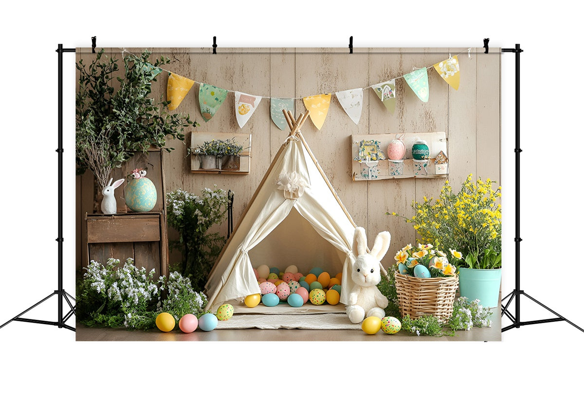 Toile de Fond Photo Pâques Teepee Vintage Œufs Lapin CSH2-92