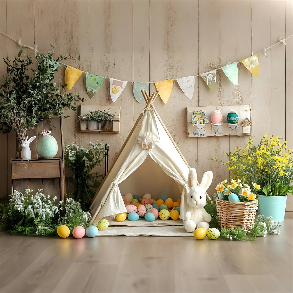 Toile de Fond Photo Pâques Teepee Vintage Œufs Lapin CSH2-92