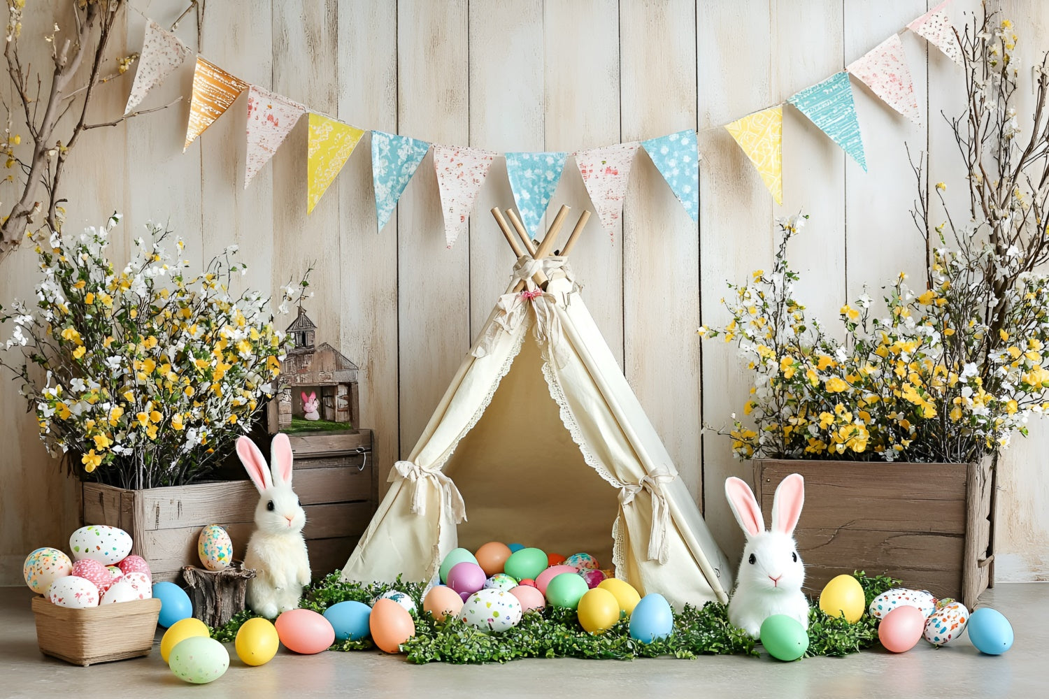Toile de Fond Déco Pâques Teepee Floral Douillet CSH2-93