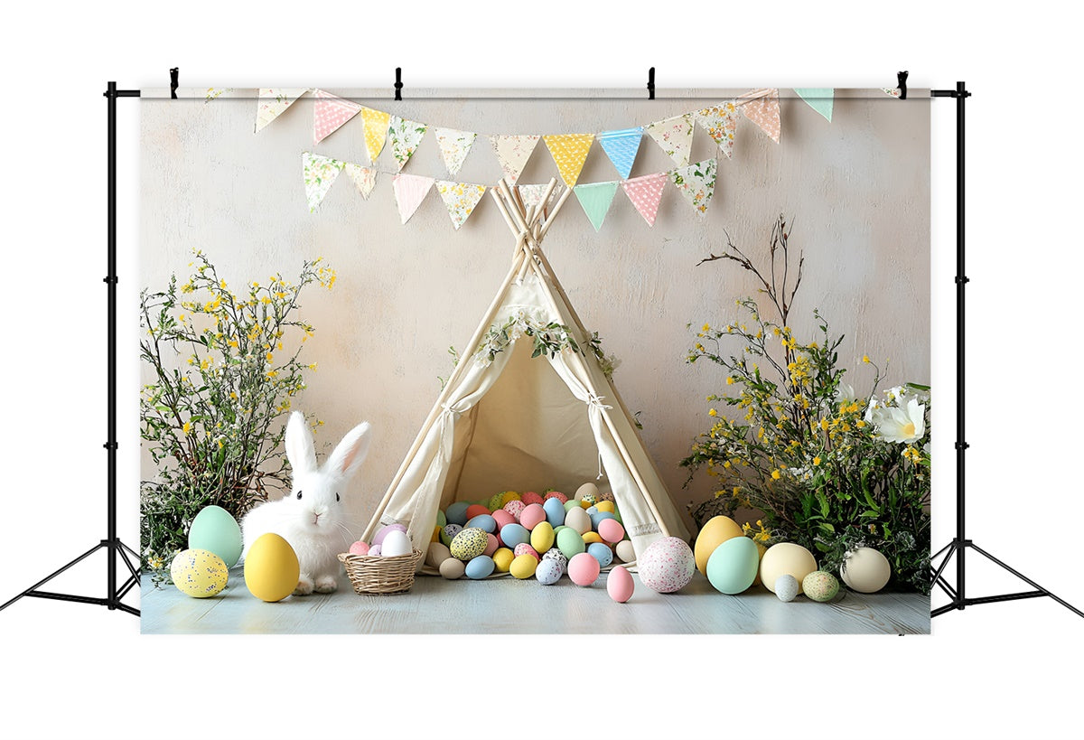 Toile de Fond Studio Photo Pâques Tente Lapin Charme Œufs Colorés CSH2-94