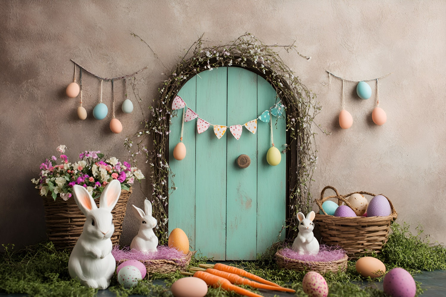 Toile de Fond Photo Pâques Jardin Lapin Pastel Doux CSH2-95