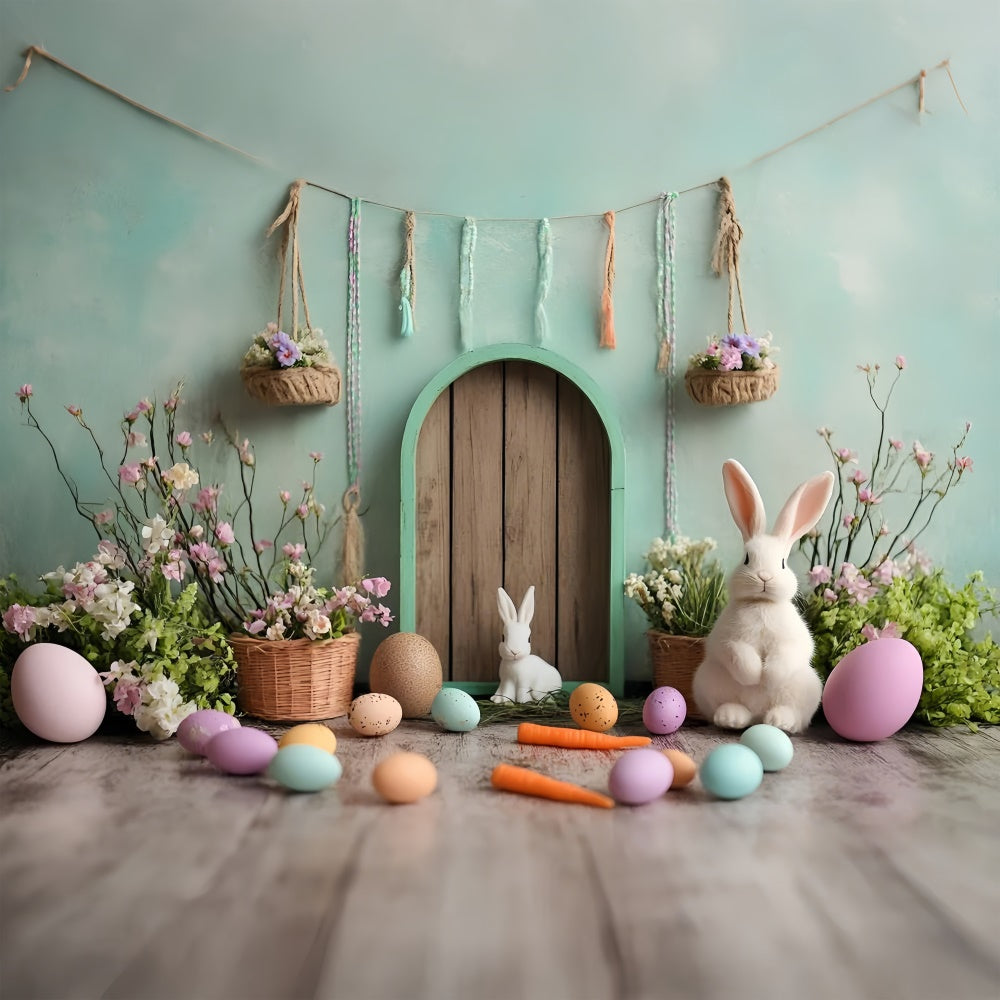 Toile de Fond Déco Pâques Porte Verte Enchantée Lapin CSH2-96