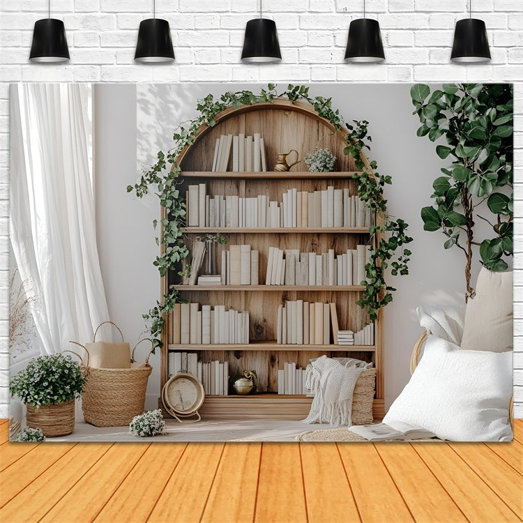 Toile de fond Rentrée Scolaire Bibliothèque Rustique en Bois CSH3-1