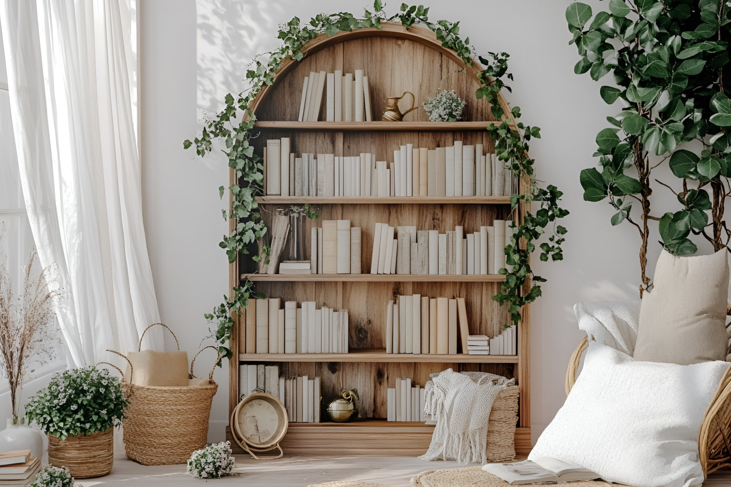 Toile de fond Rentrée Scolaire Bibliothèque Rustique en Bois CSH3-1