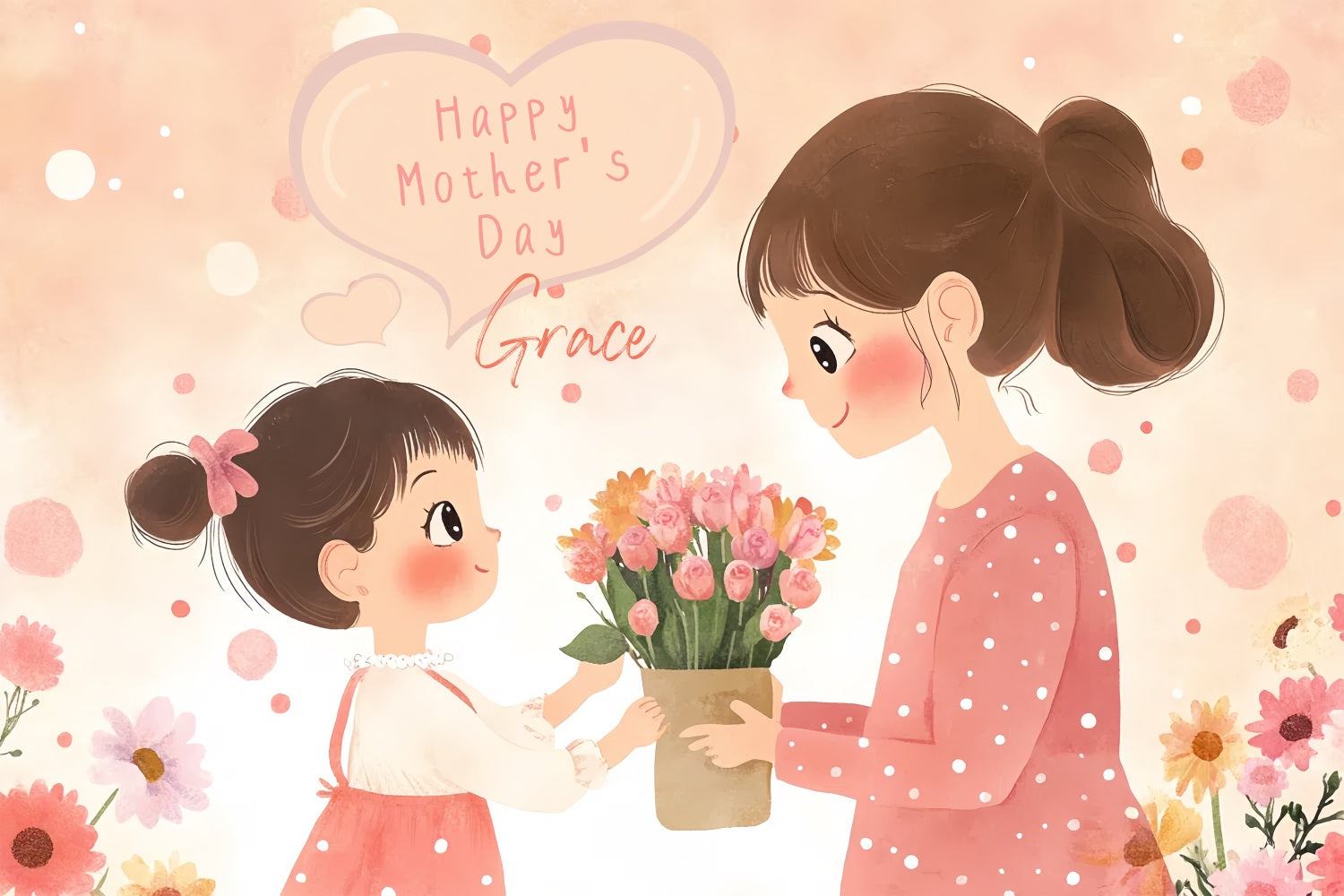Toile de fond Fête des Mères Personnalisable Amour Dessin Animé Mignon CSH3-133