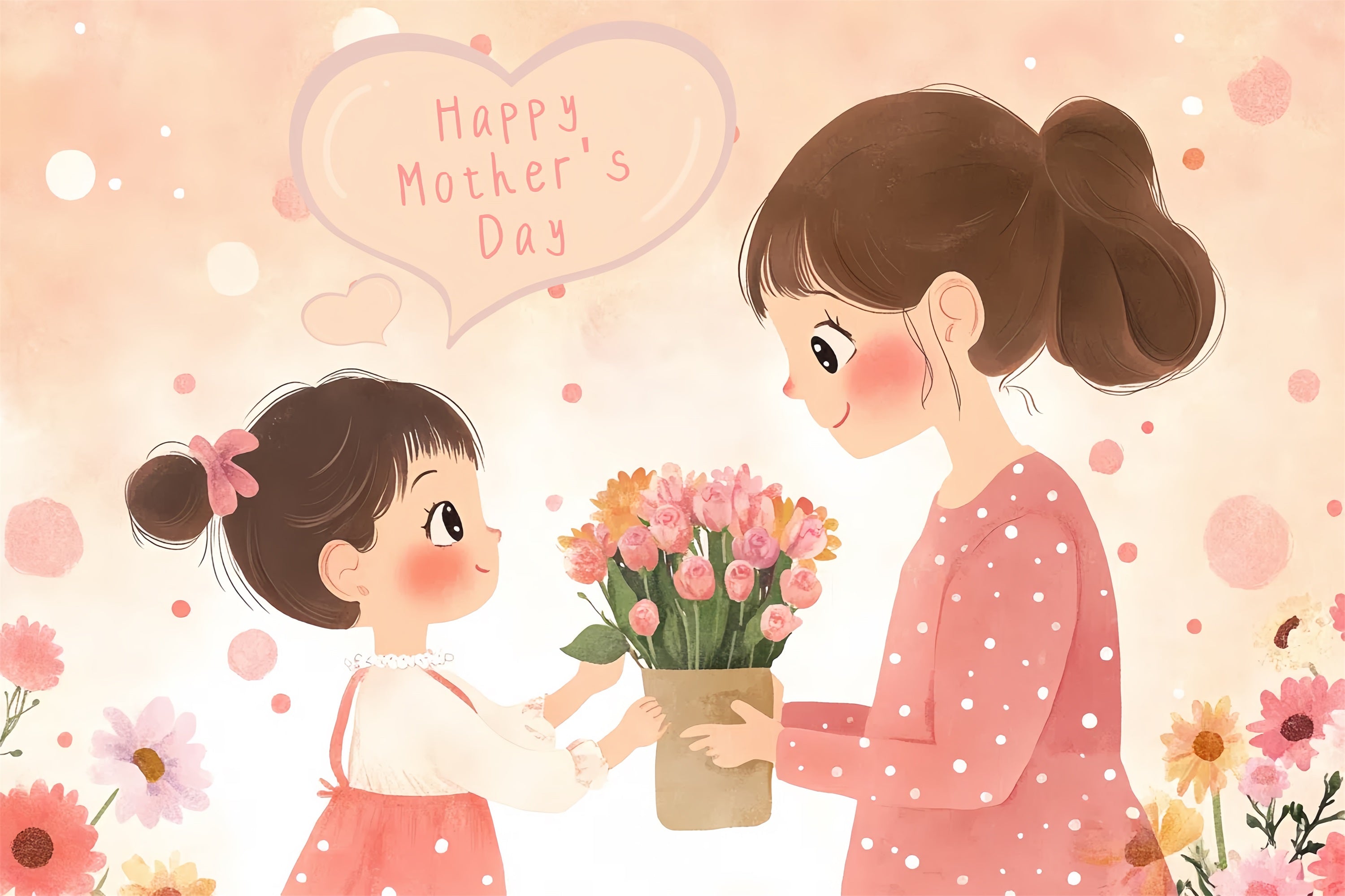 Toile de fond Fête des Mères Personnalisable Amour Dessin Animé Mignon CSH3-133