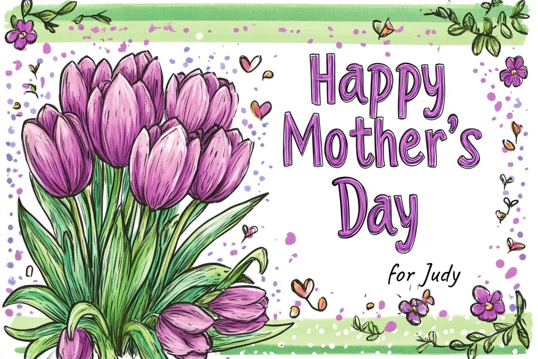 Toile de fond Fête des Mères Personnalisable Tulipes Violettes Peintes à la Main CSH3-150