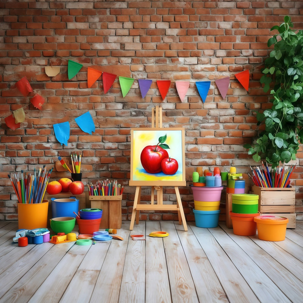 Toile de fond Photo Rentrée Scolaire Mur de Briques Atelier d'Art CSH3-16